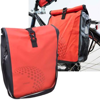 Velotasche Gepäckträger Rot - 100% Wasserdicht, 16L Volumen, Klickverschluss, Schultergurt - Tarpaulin 600D PVC - Montage für 8-15mm Rohre