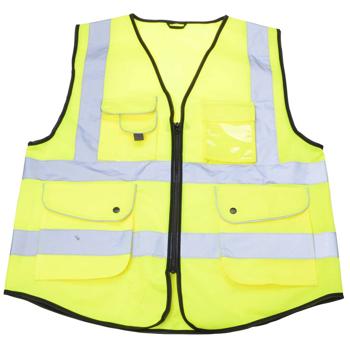 Warnweste Grösse L - neongelb - Erhöht Sichtbarkeit im Verkehr - DIN EN ISO 20471 zertifiziert - inkl. 6 Taschen & Reissverschluss - Für Velo & Auto