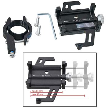Preview: Fahrrad Handyhalterung - für Geräte von 55-95mm Breite, Navigationsgeräte - Feste Schraubverbindung, Rutschfeste Stossdämpfung, Aluminium, Schwarz