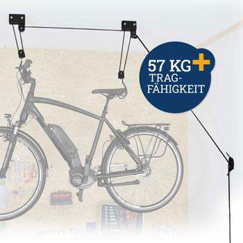 Preview: Robuster E-Bike-Deckenlift, 57kg max., zur platzsparenden Aufbewahrung und Reparatur. Stabil und langlebig, einfacher Montagevorgang