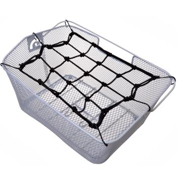 Preview: Gepäcknetz dehnbar – für Velokörbe, Gepäckträger & Einkäufe – 25x25cm (bis 50x50cm dehnbar) – 6 Haken – Gummi-Metall – robust & platzsparend