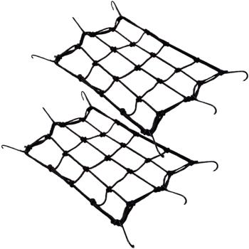 2er-Set Dehnbares Gepäcknetz für Velokörbe - Sichere Gepäckfixierung mit 6 Haken - 25x25cm, dehnbar bis 50x50cm, Gummi/Metall - Für Fahrrad, E-Bike