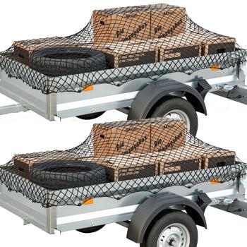 2er-Set Sicherheitsnetz für PKW-Anhänger - Ladungssicherung, Schutz vor Verlust - Wetterfestes PP - Gummiseil - Maschenweite 40x40 mm
