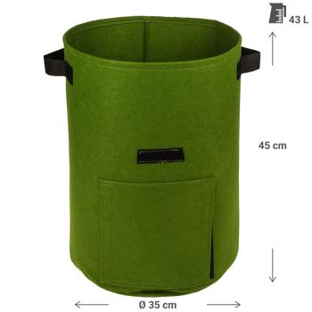 Preview: 3er-Set Pflanzsäcke mit Erntefenster - Filz, 43 Liter, Ø 35x45cm - Schwarz, Grün & Beige - Ideal für Kartoffeln, Urban Gardening, Balkon, Terrasse