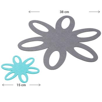 Preview: 4er-Set Pfannenschutz aus Filz - Effektiver Kratzschutz für Töpfe & Pfannen - Blumenform Design, Ø 38 & 15 cm, 2mm dick - Grau/Türkis
