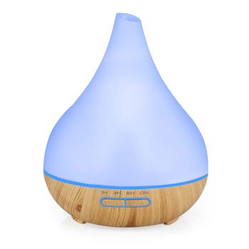 Preview: Aroma-Diffuser mit 7 LED-Farben, 400 ml, leiser Ultraschall-Luftbefeuchter für ätherische Öle, stilvolles Design in Weiss und Holzdekor
