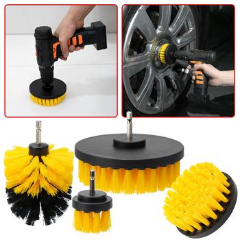 4er Reinigungsbürsten-Set für Akkuschrauber & Bohrmaschine, gelb/schwarz, Drill Brush Reinigungskit ideal für Küche, Bad, Felgen, Auto