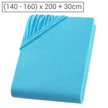 Doppelbett Qualitäts-Jersey Fixleintuch - 100% Baumwolle Öko-Tex 100 - Hautsympathisch, atmungsaktiv, bügelfrei, türkis, 160 x 200 cm