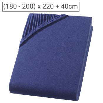 Qualitäts-Jersey Fixleintuch Übergrösse/Überlänge - 100% Baumwolle marine 200x220 cm - Öko-Tex Standard 100 bügelfrei atmungsaktiv für Doppelmatratzen