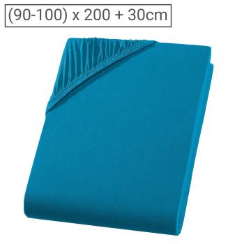 Einzelbett Qualitäts-Jersey Fixleintuch - 100% Baumwolle Öko-Tex Standard 100 - Hautsympathisch, atmungsaktiv, bügelfrei - petrol 90x200 cm