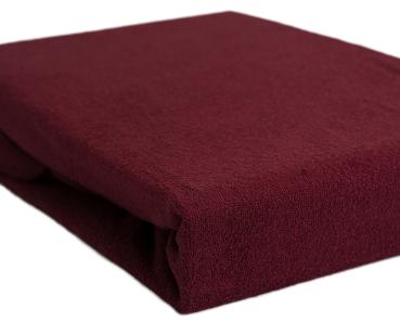 Preview: Luxus Frottee Fixleintuch Einzelbett – 90x200 cm bordeaux – 80% Baumwolle 20% Mikrofaser – Öko-Tex 100 – Atmungsaktiv warm für Winter – Matratzen bis 30 cm