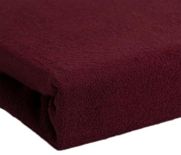 Preview: Luxus Frottee Fixleintuch Einzelbett – 90x200 cm bordeaux – 80% Baumwolle 20% Mikrofaser – Öko-Tex 100 – Atmungsaktiv warm für Winter – Matratzen bis 30 cm