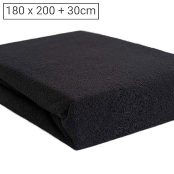 Luxus Frottee Fixleintuch 180x200 cm - Öko-Tex Standard 100 zertifiziert für Doppelmatratzen - 80% Baumwolle 20% Mikrofaser - Schwarz 30cm Steghöhe