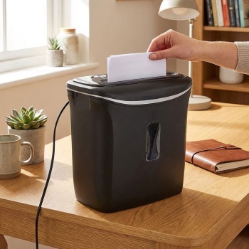 Preview: Sicherer Aktenvernichter mit hoher DIN P-4 Sicherheit: Streifenschnitt (4mm) für A4-Papier u. Kreditkarten, schwarz–für den Schutz Ihrer persönlichen Daten