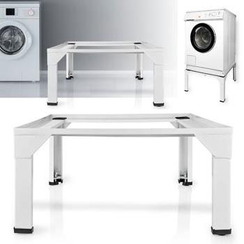 Hochwertiges Untergestell für Waschmaschine & Trockner: Rücken- & bodenschonend, bis 150kg, weisses Metall. Stabil & entlastend im Haushalt