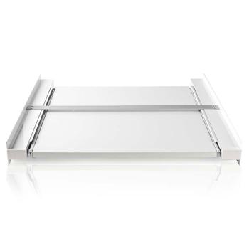 Preview: Zwischenbaurahmen mit Auszug (60x60cm, weiss): Metallrahmen für Waschmaschine & Trockner, platzsparende Stapelung + ausziehbare Arbeitsfläche