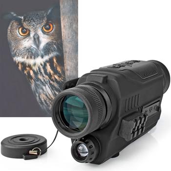 Monokulares Teleskop Nachtsicht - 5-fach optischer & 3-fach digitaler Zoom - Foto/Video Modus - für Jagd, Camping, Tierbeobachtung - 290g, schwarz