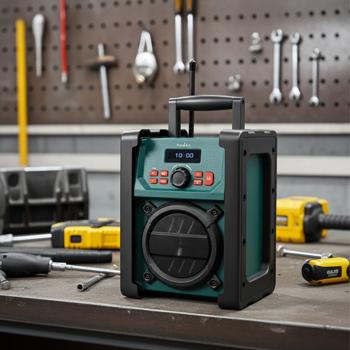 Robustes DAB+ Baustellenradio mit Bluetooth – IP65 wetterfest, 15W, Batterie oder Netzbetrieb, grün-schwarz, für Baustelle & Werkstatt