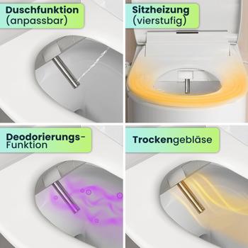 Preview: Smarter Premium Dusch-WC-Sitz mit Warmluft-Fön, Toilettenaufsatz mit Sitzheizung, Absenkautomatik und App