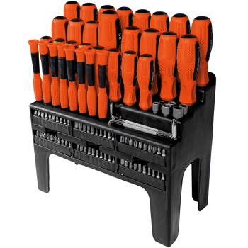 Preview: 100-tlg. Schraubendrehersatz mit Bit-Set im Ständer, Schraubenzieher mit rutschfesten und ergonomischen Gummigriffen
