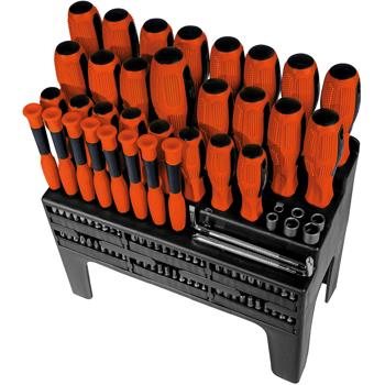 Preview: 100-tlg. Schraubendrehersatz mit Bit-Set im Ständer, Schraubenzieher mit rutschfesten und ergonomischen Gummigriffen