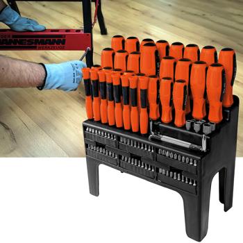 100-tlg. Schraubendrehersatz mit Bit-Set im Ständer, Schraubenzieher mit rutschfesten und ergonomischen Gummigriffen