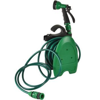 Preview: Mini-Schlauchgarnitur für Garten, Balkon & Terrasse: 10m, 6-fach Sprühkopf - Ideal für Bewässerung, Reinigung, Gartenarbeit - Kompaktes und praktisches Set