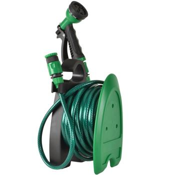 Preview: Mini-Schlauchgarnitur für Garten, Balkon & Terrasse: 10m, 6-fach Sprühkopf - Ideal für Bewässerung, Reinigung, Gartenarbeit - Kompaktes und praktisches Set