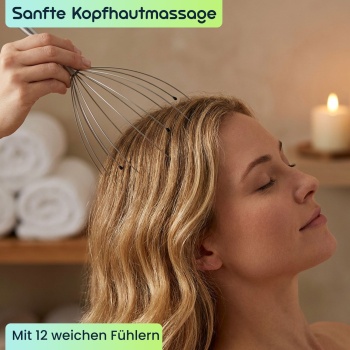 Preview: Kopfmassagegerät mit Wohlfühl-Noppen, Kopfmassage-Spinne mit 12 Auslegern, angenehmer glatter Griff, Entspannung pur