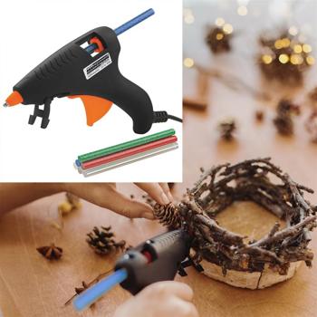 Niedrigtemperatur Heissklebepistole - schnelles, stabiles Kleben von Stoff, Holz, Metall, Leder - inkl. 6 Klebesticks - Ø 7mm - 120-140°C - ideal für Bastelarbeiten