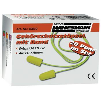 Preview: Gehörschutz-Stöpsel mit Band, 20 Paar - Praktischer Gehörschutz für Arbeit & Freizeit - EN 352, PU-Schaum, hoher Tragekomfort, Lärmschutz