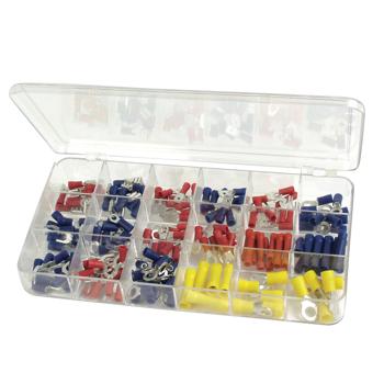 Kabelschuh-Set 175-teilig - zuverlässige elektrische Verbindungen, reduziert Kurzschlussrisiken - Gabel/Ringöse für Kabel bis 2.5mm, Rot/Gelb/Blau, Sortimentskasten (21x11x2 cm)