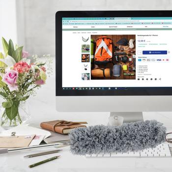 Preview: XL Staubwedel (2,5m) mit Teleskop-Griff aus Edelstahl: Von Hand waschbarer Staubwischer für hohe Decken & schwer erreichbare Stellen