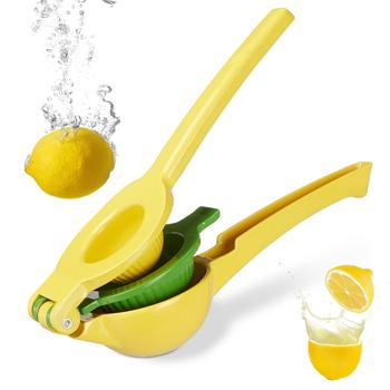 Preview: Manuelle 2in1 Zitruspresse für Zitronen & Limetten - 2 Einsätze - Abwaschbar & Spülmaschinenfest - Rostfreies Aluminium - Gelb-Grün - Für Home & Outdoor