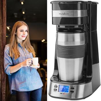 Kompakte Kaffeemaschine mit Edelstahl Coffee to Go Becher, LCD & Timer, 750W, silber/schwarz: Kaffee für den perfekten Start in den Tag