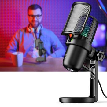 USB Mikrofon für Streaming, Podcast & Studio: RGB, Stativ, Pop-Filter - für Gamer, Influencer, Content, Musiker - Aufnahmen mit  kristallklarem Sound