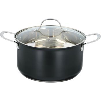 Preview: Kochtopf mit Deckel, schwarz, Ø 24cm x 13,5 cm, rostfreier Edelstahl, ca. 6L