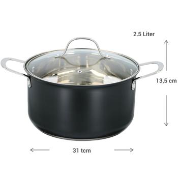 Preview: Kochtopf mit Deckel, schwarz, Ø 24cm x 13,5 cm, rostfreier Edelstahl, ca. 6L
