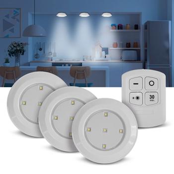 LED Touch-Spotlights 6er-Set selbstklebend - Kabellose dimmbare Schrankbeleuchtung mit Fernbedienung & 30-Minuten-Timer - Neutralweiss - Ø 9x2cm