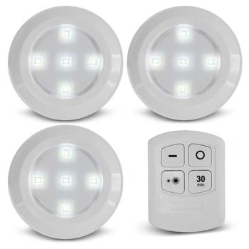 Preview: LED Touch-Spotlights 6er-Set selbstklebend - Kabellose dimmbare Schrankbeleuchtung mit Fernbedienung & 30-Minuten-Timer - Neutralweiss - Ø 9x2cm