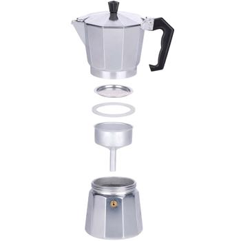 Preview: Kaffeekocher Aluminium - für 6 Tassen - 300 ml Füllmenge - Herdplatten geeignet (ausser Induktion) - ideal für Zuhause, Camping, Reisen