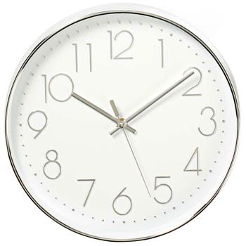 Moderne Runde Wanduhr – Grosse Ziffern, 30 cm – Leises Quarzuhrwerk für Wohnzimmer, Küche, Büro – Silber-weiss, Batteriebetrieben, Stilvolles Design