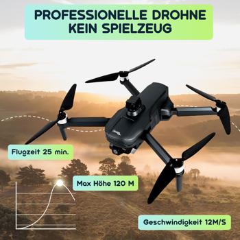 Preview: Profi GPS-Drohne mit 4K-Kamera, faltbar, 360° Hindernis-Erkennung, Live View App, 6 Achsen Gyroskop, Brushless Motor, Optical Flow