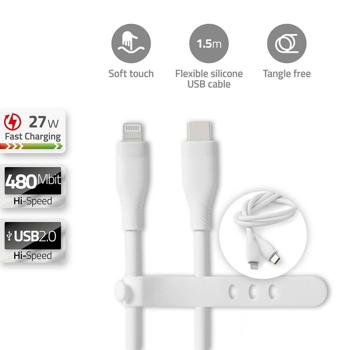 Preview: Apple iPhone Ladekabel - Lightning Schnellladekabel USB-C 1,5m - Silikon, weiss, 27W, 480 Mbit/s Datenübertragung - flexibel & robust