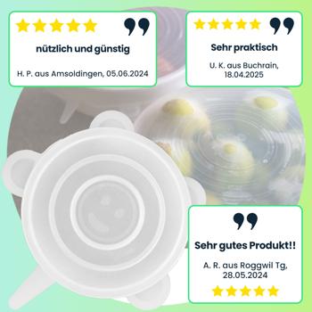 Preview: Frischegarantie mit Silikon-Frischhaltedeckeln (5er-Set): Dehnbare, wiederverwendbare Silikondeckel für Schüsseln u. Töpfe – ideal für Lebensmittel