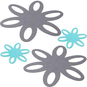 4er-Set Pfannenschutz aus Filz - Effektiver Kratzschutz für Töpfe & Pfannen - Blumenform Design, Ø 38 & 15 cm, 2mm dick - Grau/Türkis