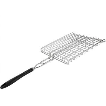 Edelstahl Grillkorb mit Griff - 59x29cm Grillhalter für Fisch, Gemüse, Steak, Garnelen - Robuster Grillwender für gleichmässiges Grillen