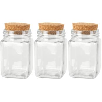 3er Set Vorratsglas mit Korkverschluss 250ml - Nachhaltiger Eckiger Glasbehälter für Küche & Haushalt - Spülmaschinenfest - Ideal für Müsli, Gewürze, Tee