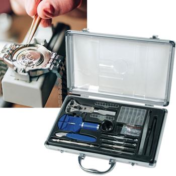 Uhrmacher-Werkzeug-Set im robusten Alukoffer–Profi Uhren Reparaturset für Armbanduhren, Batterieaustausch & Feinmechanik,  Hobby & Werkstatt