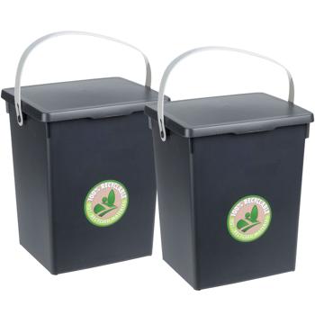 2er-Set Komposteimer Kunststoff - Geruchsdicht & fruchtfliegenfrei - Mit Henkel, aus 90% recyceltem Kunststoff, 19x18x23,5 cm, schwarz/grau